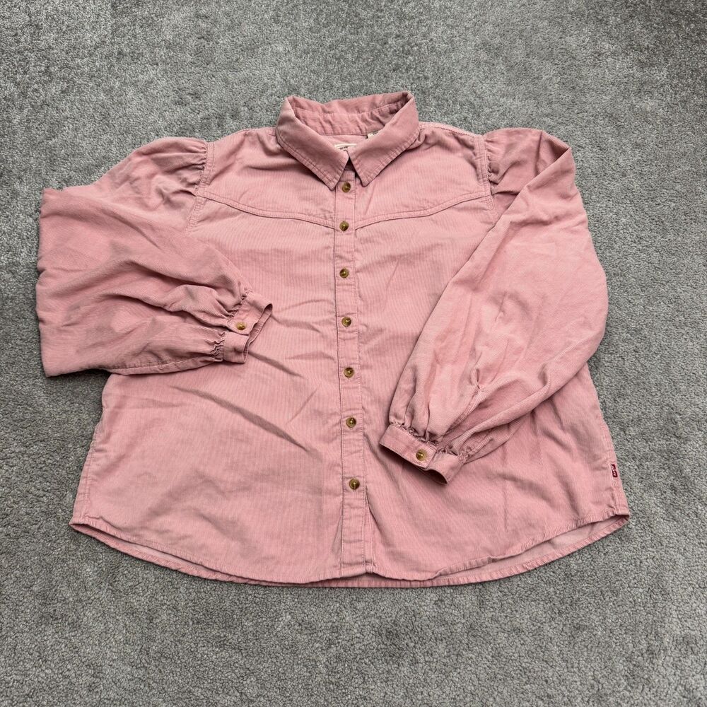 Levi's Western Button Down Shirt Women XL Pink Corduroy Puff Sleeve Retro Style